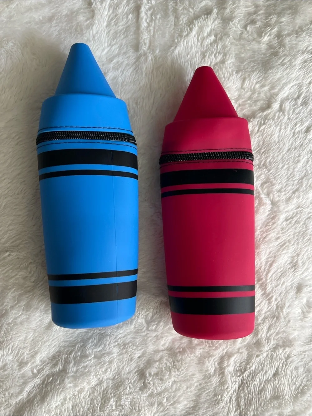 2 Pack Crayon Pencil Pouches Blue & Pink Zip Cases Cute School Supply Organizers